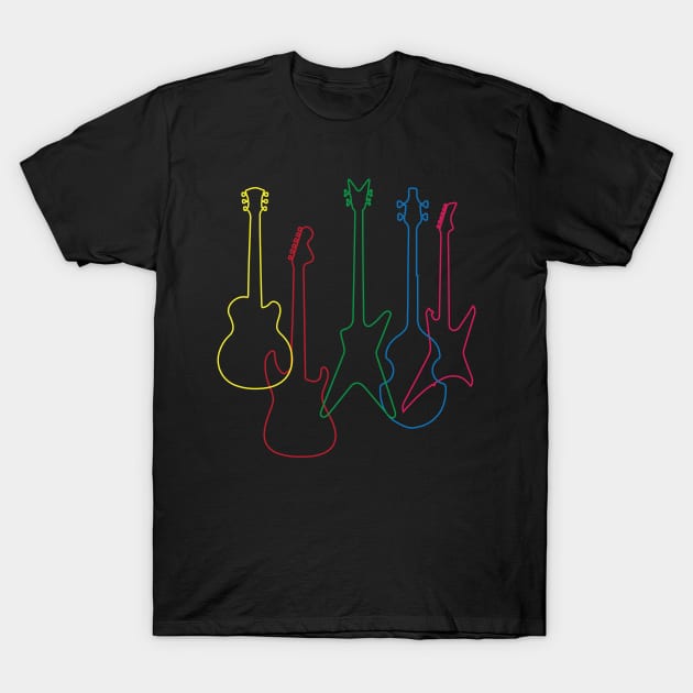 Colored guitars electric acoustic classical T-Shirt by mlleradrian